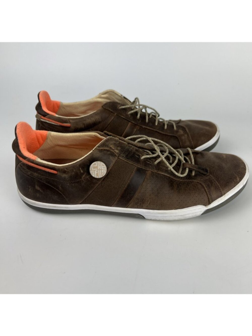 Plae MULBERRY Brown Leather Gray Suede Low Top Sneakers Mens 9.5 - Picture 4 of 9